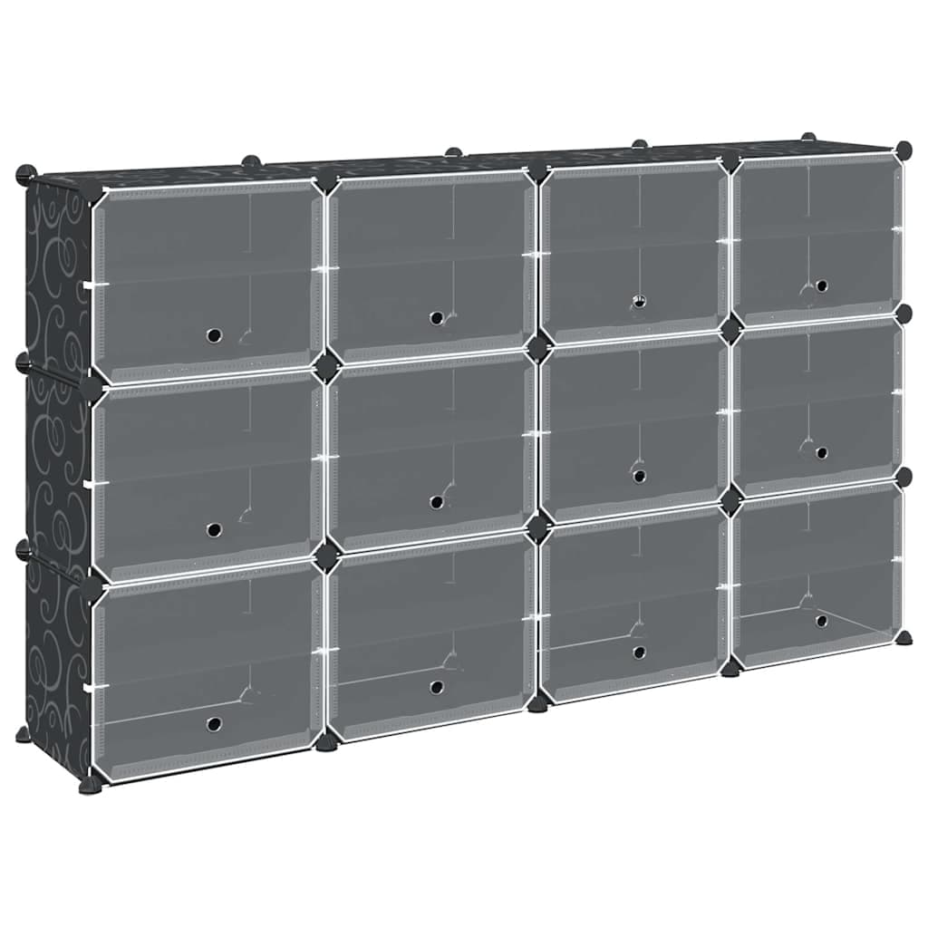 vidaXL Organizador de arrumação com 12 cubos e portas PP preto