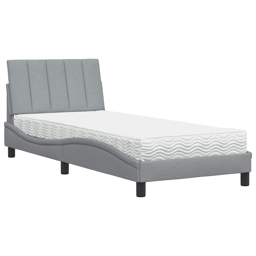 vidaXL Cama com colchão Hanko 90x200 cm tecido cinzento-claro