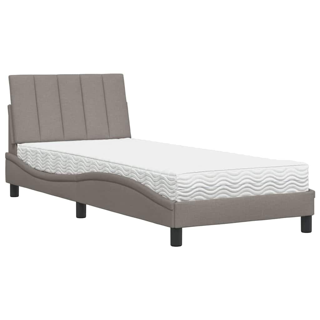 vidaXL Cama com colchão Hanko 90x200 cm tecido cinzento-acastanhado