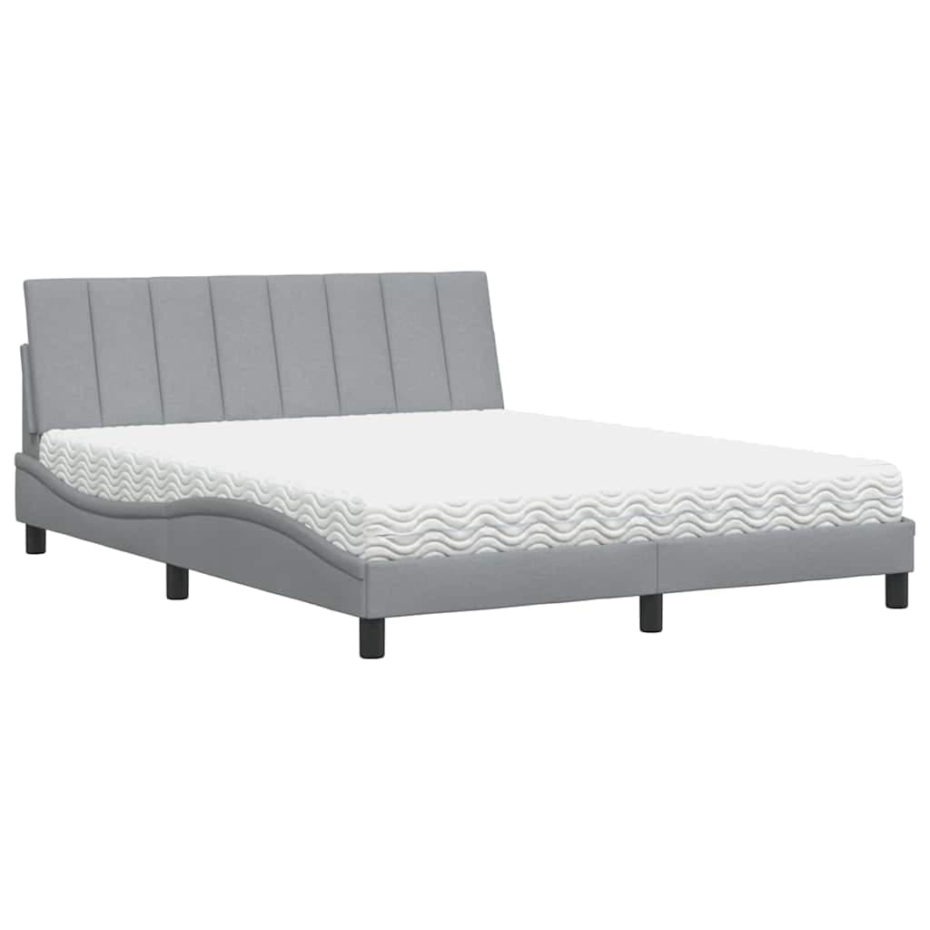vidaXL Cama com colchão Hanko 160x200 cm tecido cinzento-claro