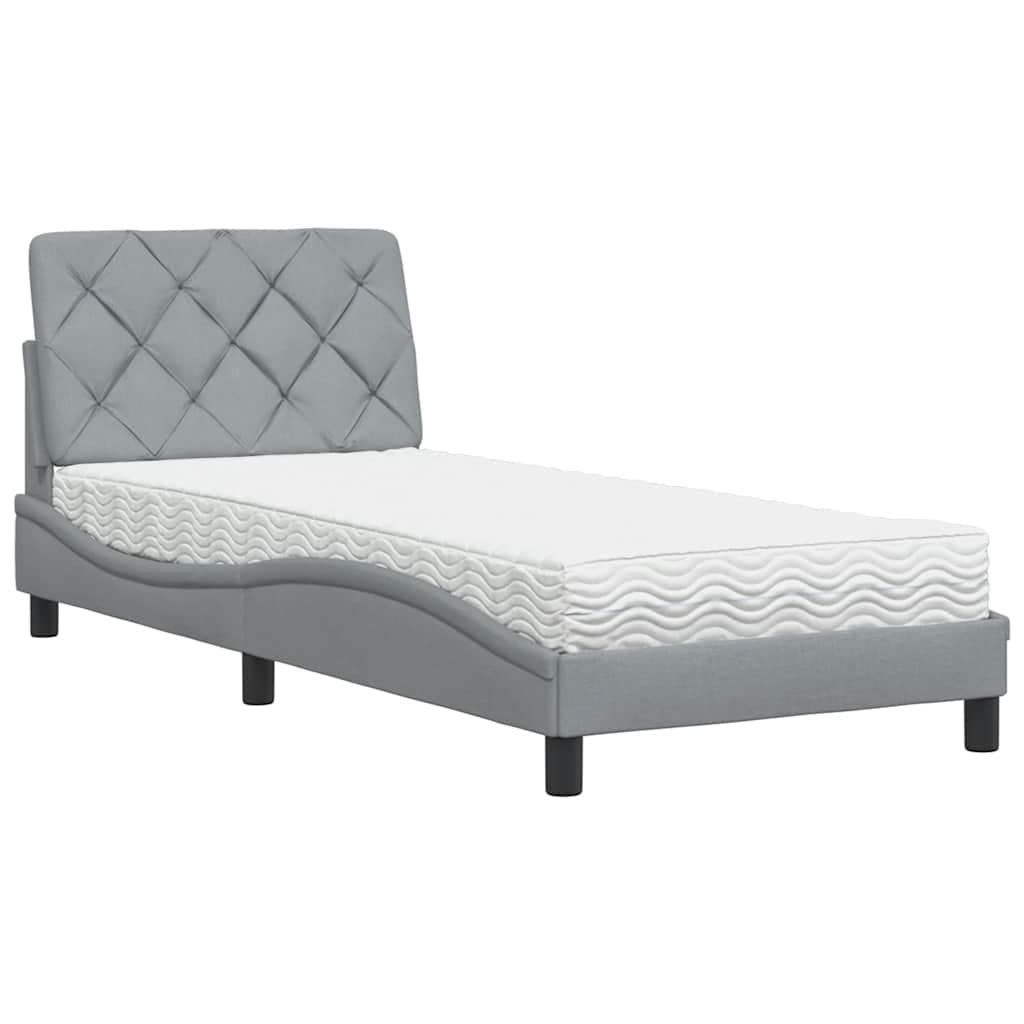 vidaXL Cama com Colchão 90x190 cm Tecido Cinzento-claro - 79658548