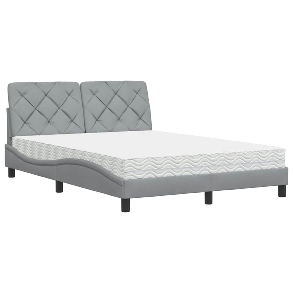 vidaXL Cama com Colchão 120x200 cm Tecido Cinza-claro - 1099836448