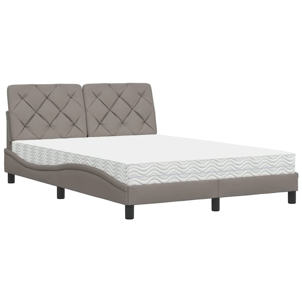 vidaXL Cama com Colchão 120x200 cm Tecido Castanho-acinzentado - 2985736276