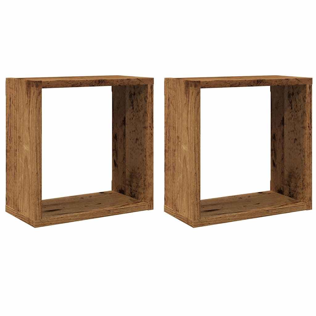 vidaXL Prateleiras de Parede Cubos 2 Peças Derivados Madeira Madeira Velha - 4241099666