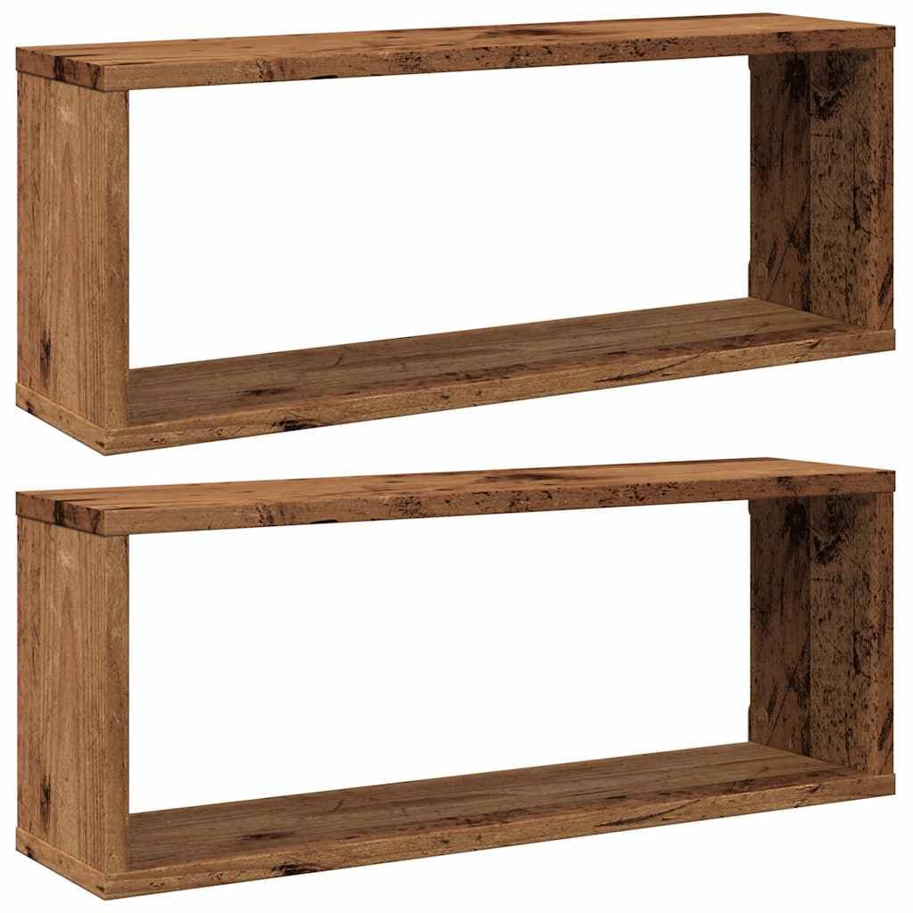 vidaXL Prateleiras parede em cubo 2pcs deriv. de madeira madeira velha