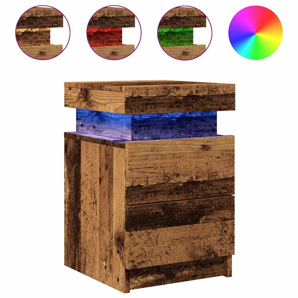 vidaXL Mesa de Cabeceira com led Derivados de Madeira Madeira Velha - 2584269056