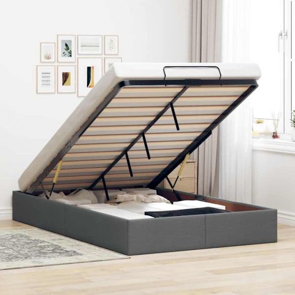 vidaXL Estrutura de Cama Otomana sem Colchão 120x200cm Cinzento Escuro - 3372647198
