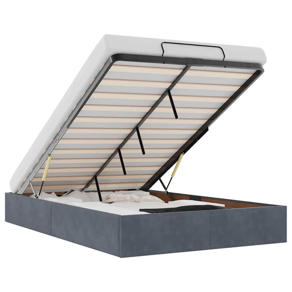 vidaXL Otomano Bed Frame No Colchão Cinzento Escuro 120x190 cm Veludo