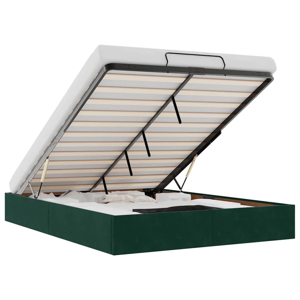vidaXL Estrutura de Cama Otomana sem Colchão 140x190 cm Verde Escuro - 3061159316