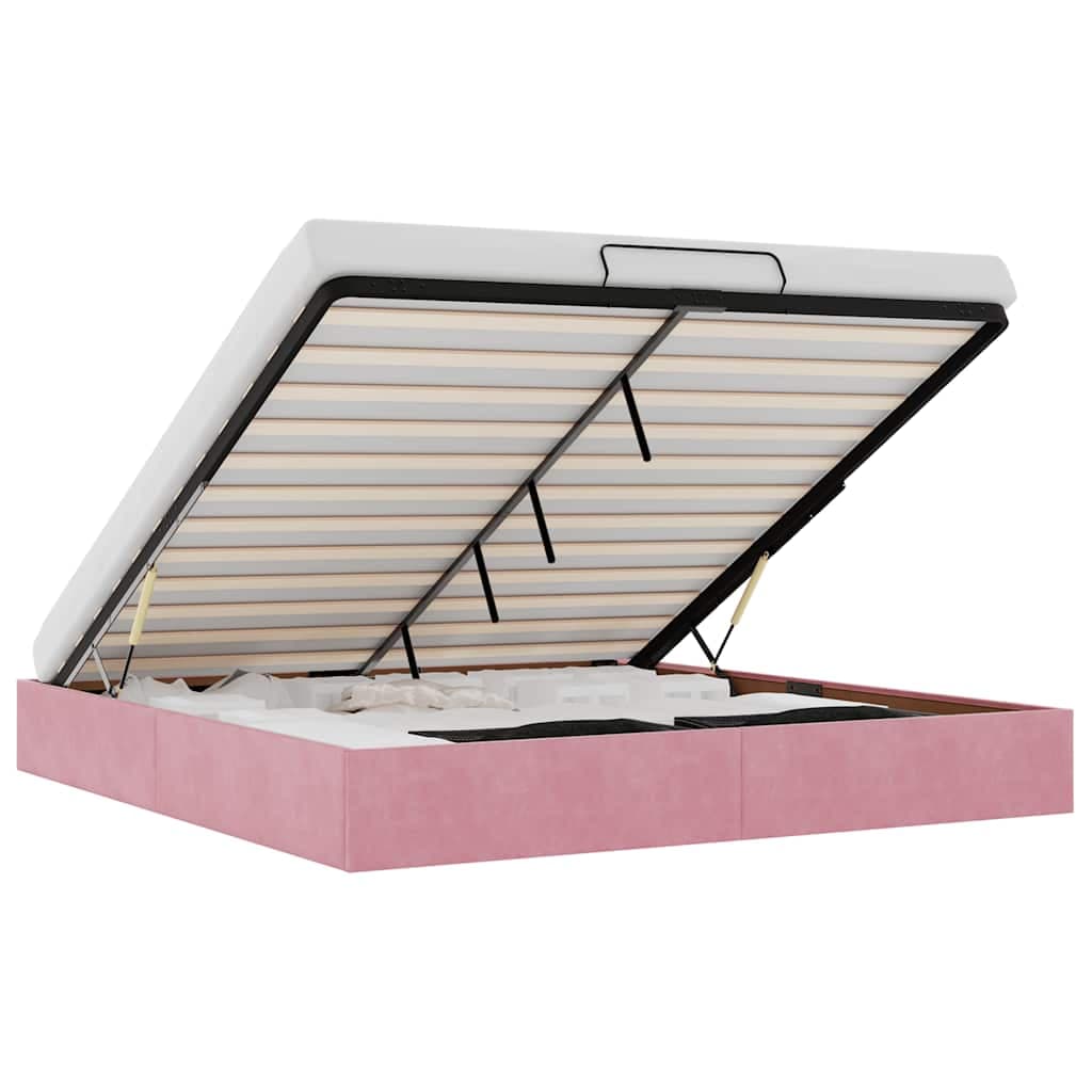 vidaXL Estrutura de cama otomana sem colchão 160x200 cm veludo rosa