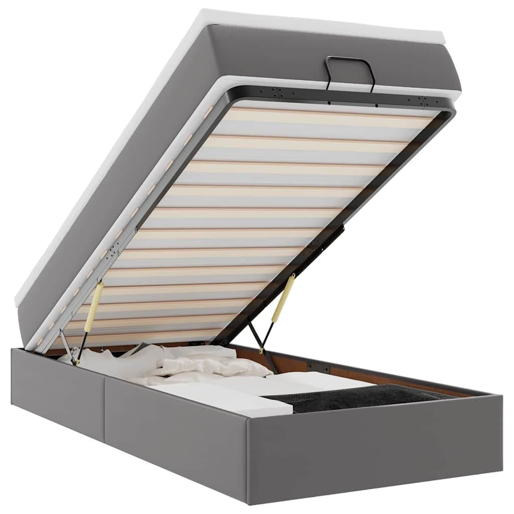 vidaXL Estrutura de Cama Otomana com Colchão Cinza Couro Falso - 703795781