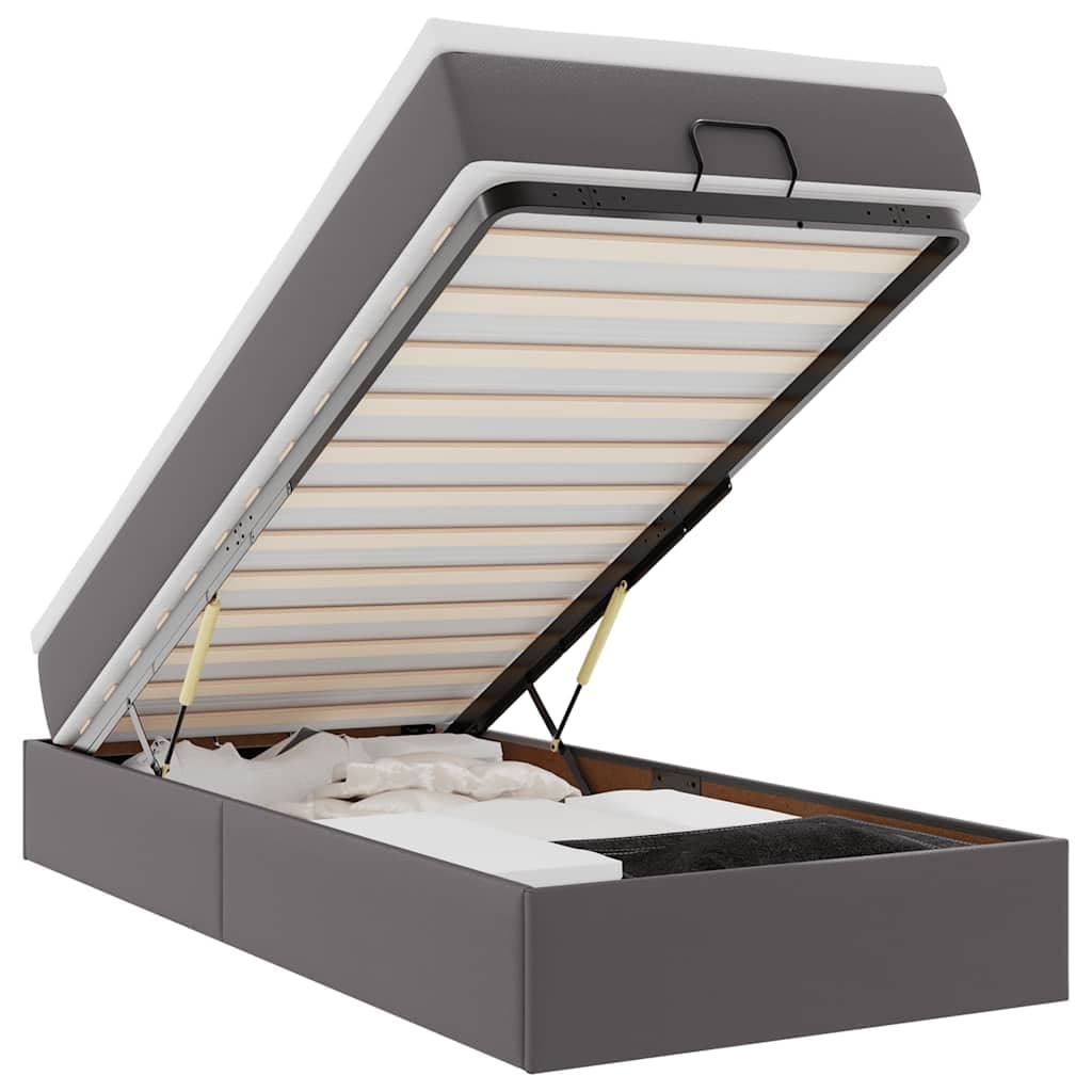 moldura de cama síriaXL otomana com colchão cinza 90x190cm couro falso