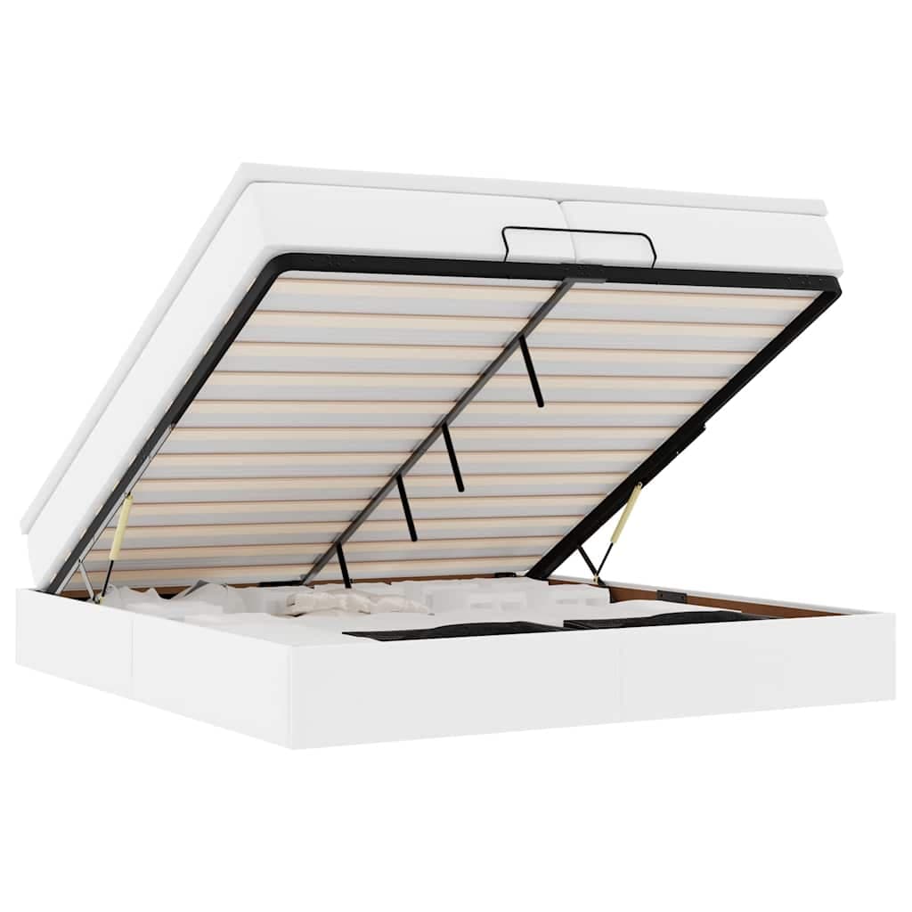 vidaXL Estrutura de Cama Otomana com Colchão Branco Couro Falso - 3007105799