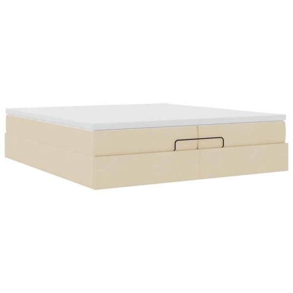 vidaXL Estrutura de Cama Otomana com Colchões Tecido Creme 200x200cm - 52177841