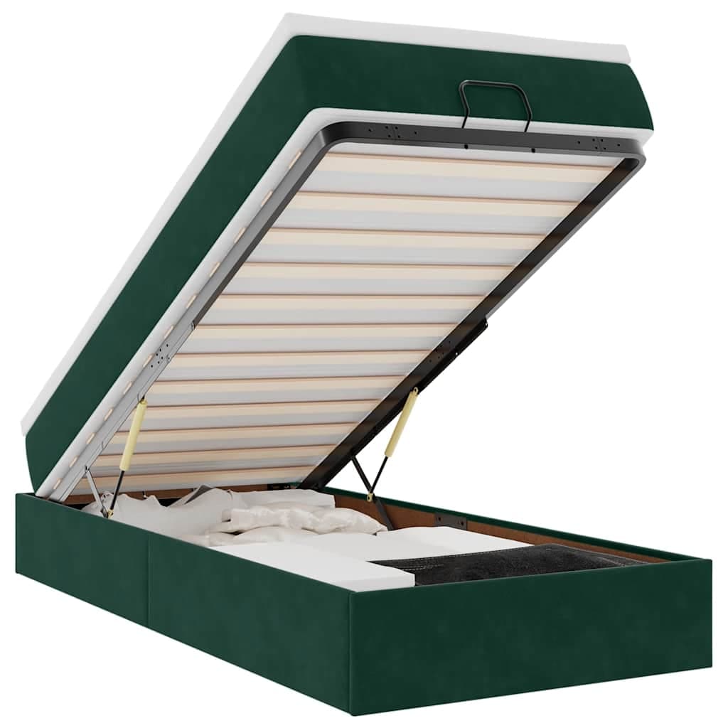 vidaXL Estrutura de cama otomana com colchão verde escuro veludo