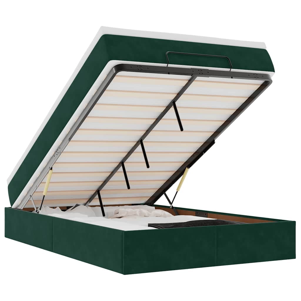vidaXL Estrutura de Cama Otomana com Colchão Verde Escuro Veludo - 2570341086