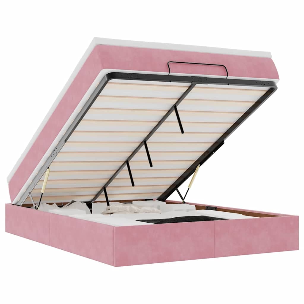 vidaXL Estrutura de Cama Otomana com Colchão 140x200 cm Veludo Rosa - 2269298566