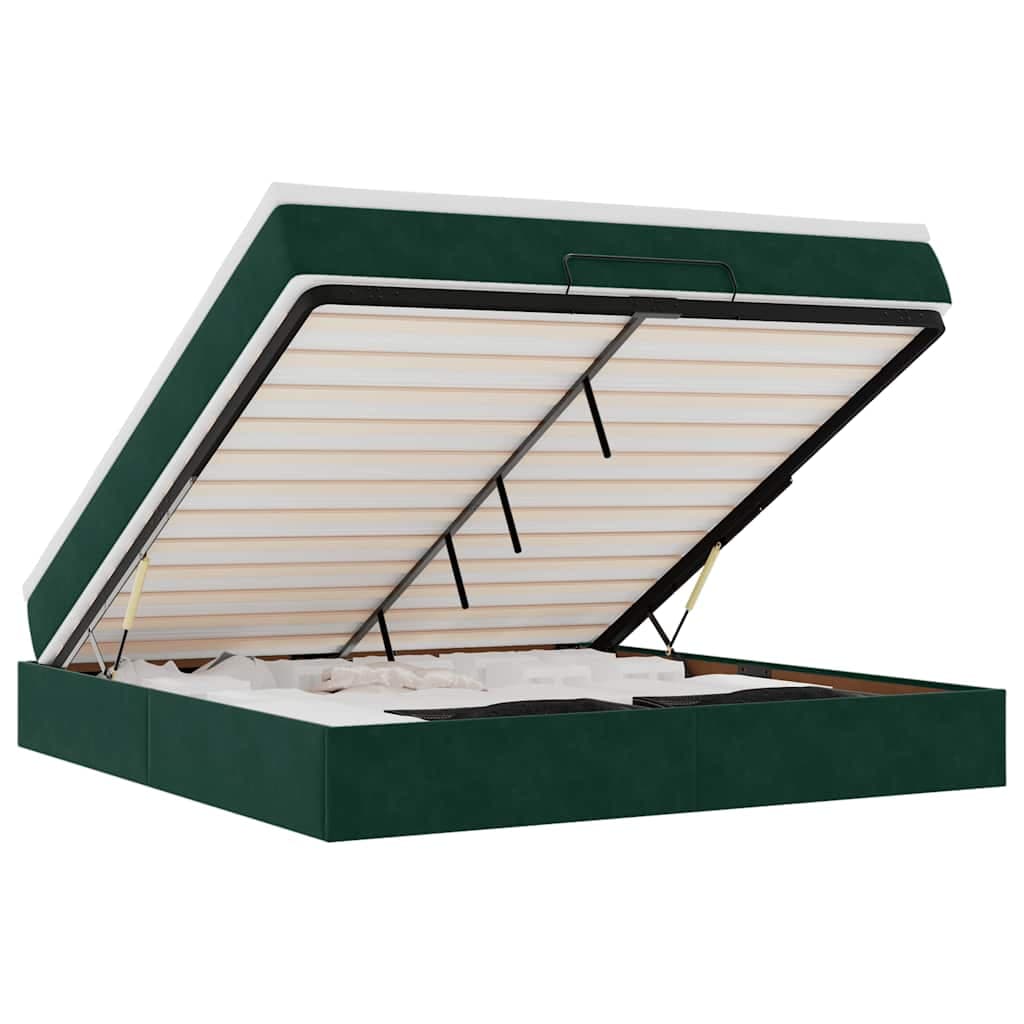 vidaXL Estrutura de cama otomana com colchão 160x200 cm verde escuro