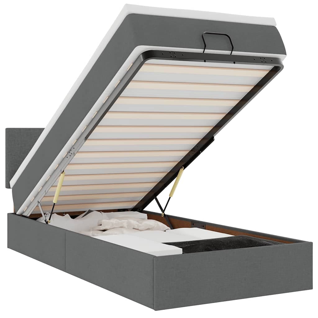 vidaXL Cama Otomana com Colchão 90x200 cm Tecido Cinzento Escuro - 3748033673