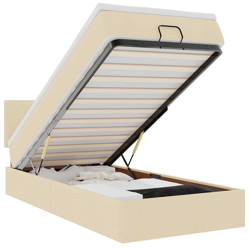 vidaXL Cama otomana com colchão 90x200 cm tecido creme