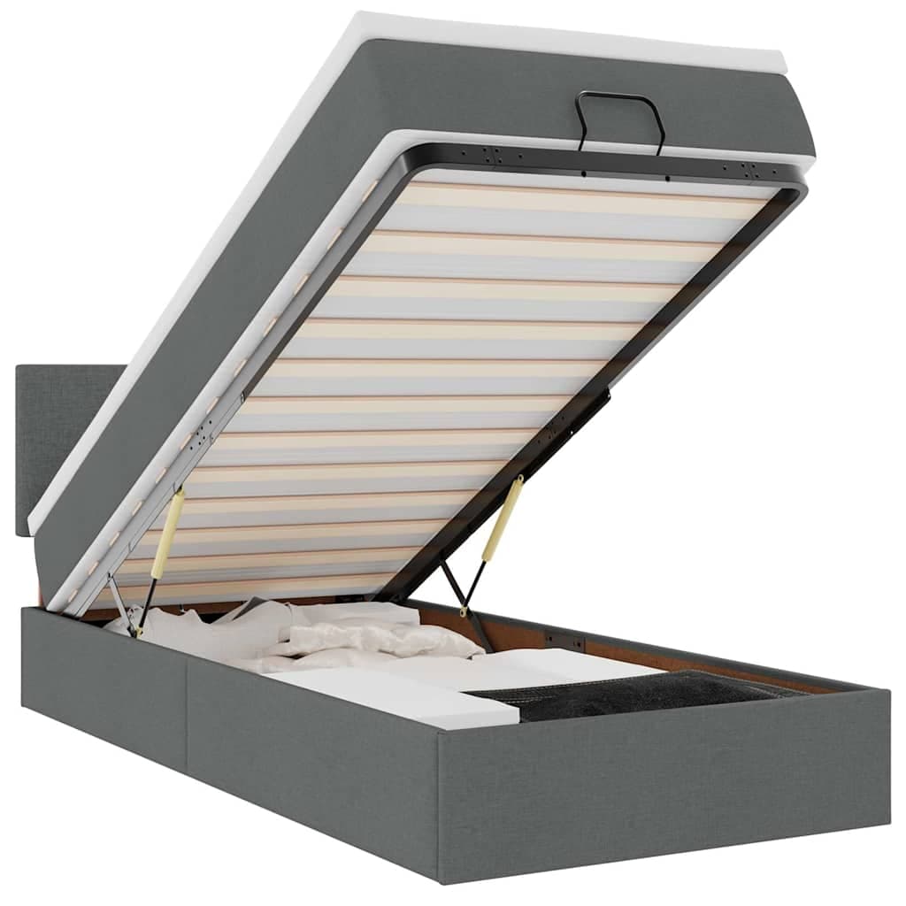 vidaXL Estrutura cama otomana colchão 100x200cm tecido cinzento escuro