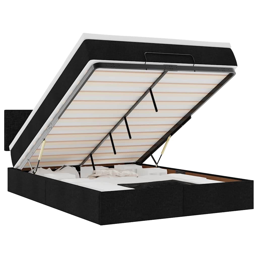 vidaXL Cama Otomana com Colchão 140x190 cm Tecido Preto - 1833072368