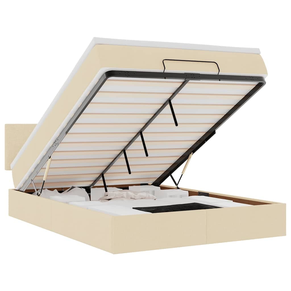 vidaXL Cama Otomana com Colchão 140x200 cm Tecido Creme - 3940182591