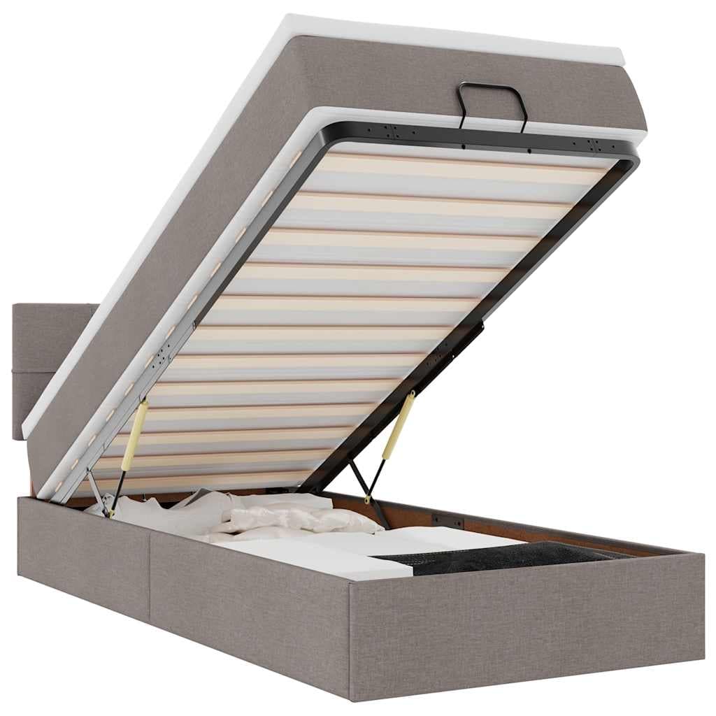 vidaXL Cama Otomana com Colchão 90x200 cm Tecido Cinza - 2449813714