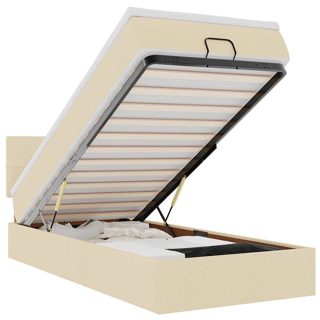vidaXL Cama Otomana com Colchão 90x200 cm Tecido Creme - 3842113604