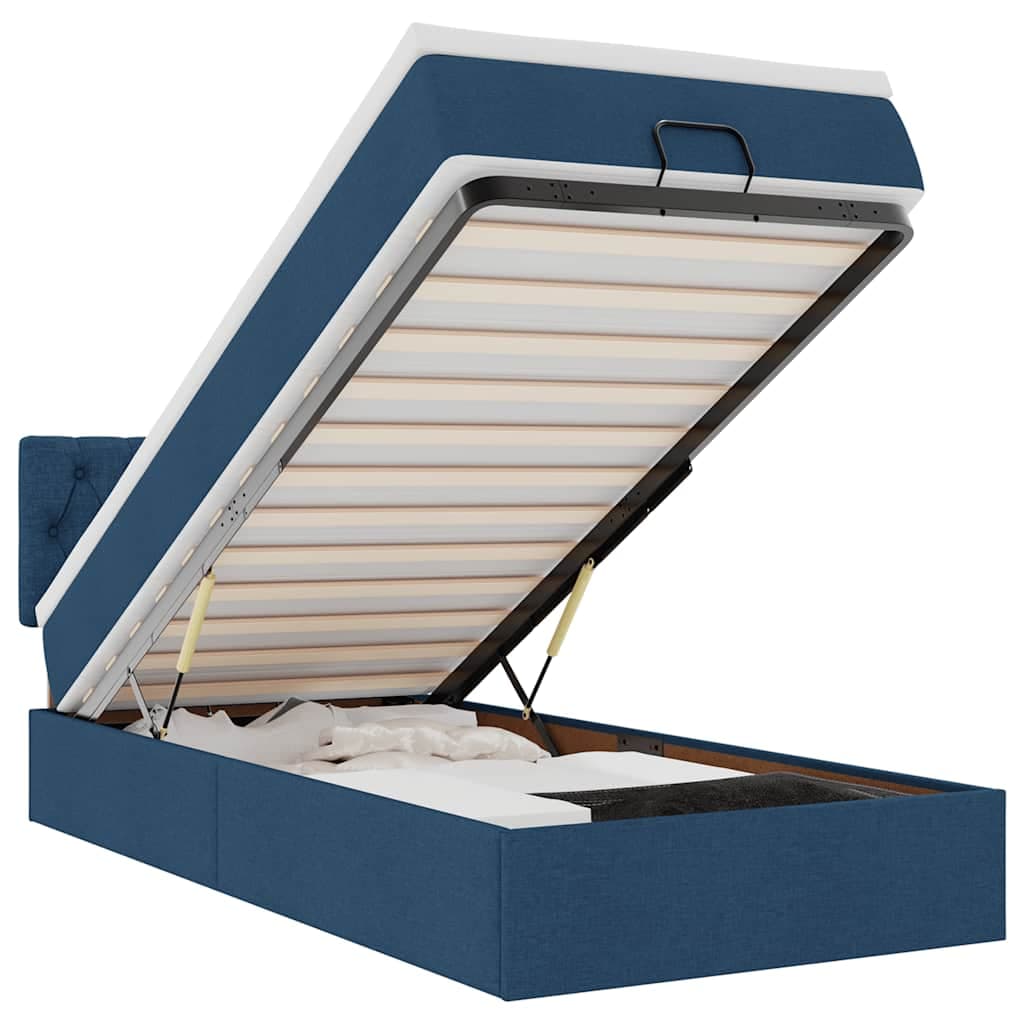 vidaXL Estrutura de cama otomana com colchão tecido azul 80x200cm