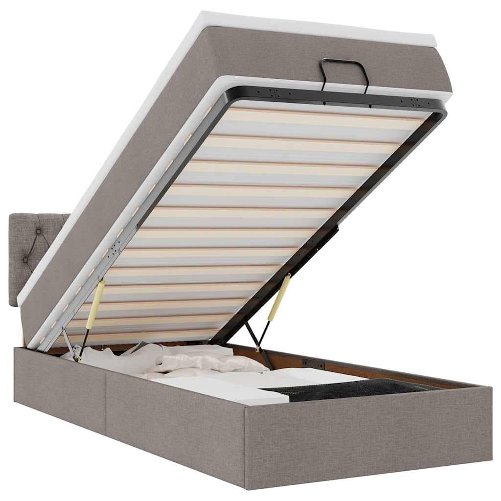 vidaXL Cama otomana com colchão 90x200 cm tecido cinza
