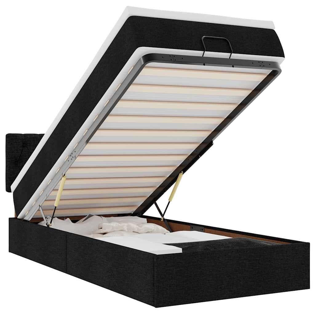 vidaXL Cama Otomana com Colchão 100x200 cm Tecido Preto - 1691486856