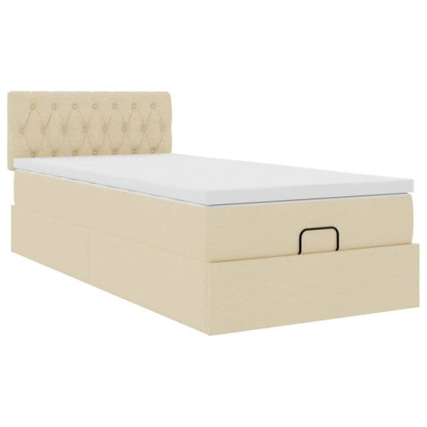 vidaXL Cama Otomana com Colchão 100x200 cm Tecido Creme - 4259011378