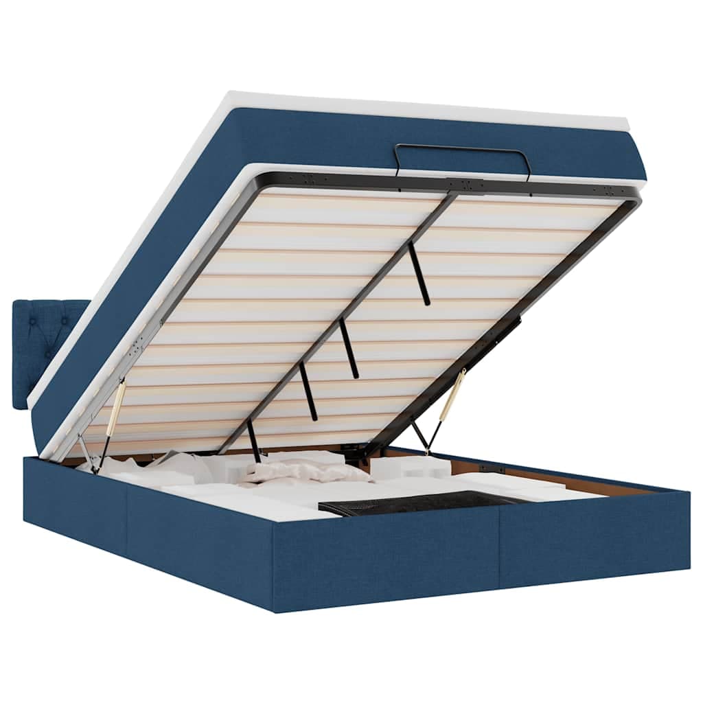 vidaXL Estrutura de Cama Otomana com Colchão Tecido Azul 140x200cm - 3315465571