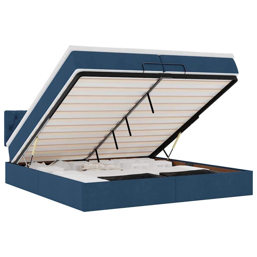 vidaXL Estrutura de Cama Otomana com Colchão 200x200 cm Tecido Azul - 2158800759