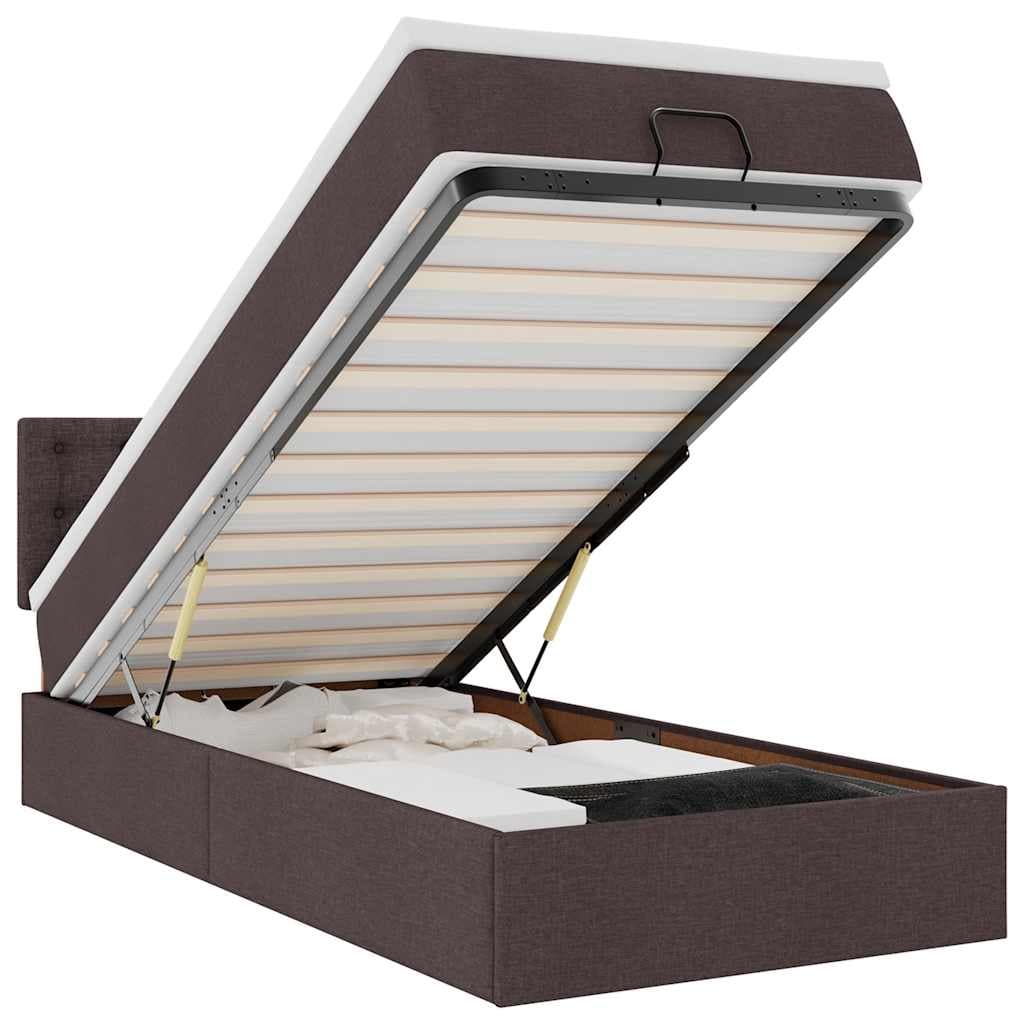vidaXL Cama otomana com colchão 90x200 cm tecido castanho escuro