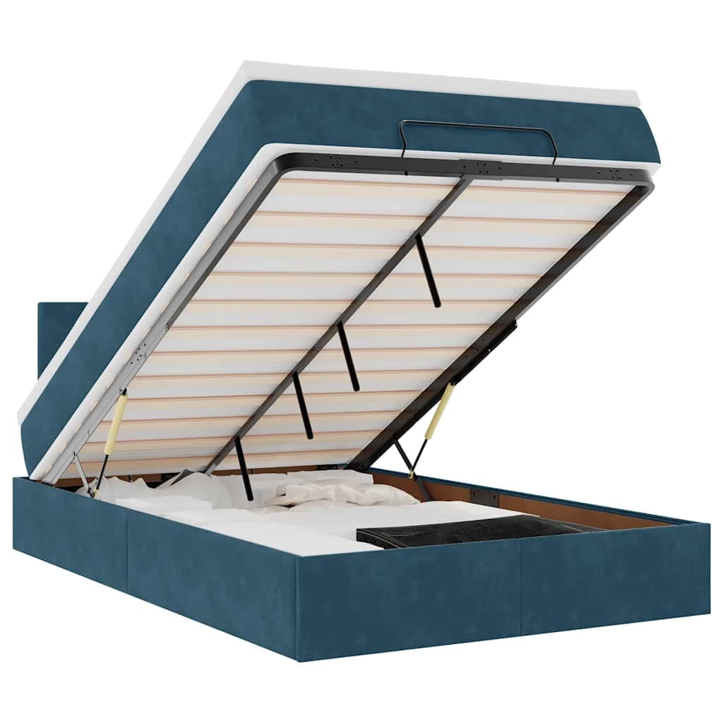 vidaXL Cama otomana com colchão 120x190 cm veludo azul-escuro