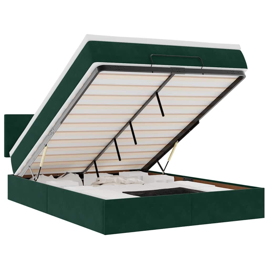 vidaXL Estrutura de cama otomana com colchão 140x190cm verde escuro