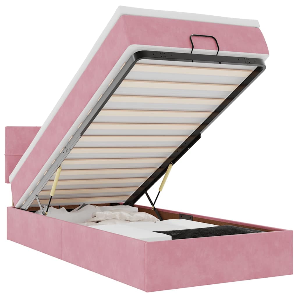 vidaXL Estrutura de Cama Otomana com Colchão 80x200 cm Veludo Rosa - 822901088