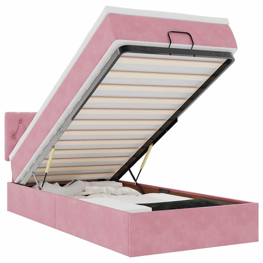moldura de cama otomana vidaXL com colchão rosa 100x200cm veludo