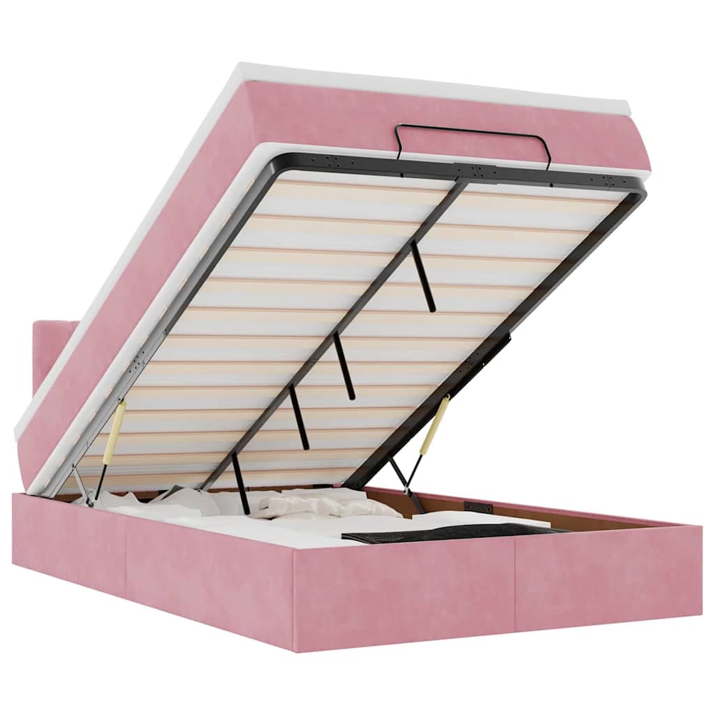 vidaXL Cama otomana com colchão 120x190 cm veludo rosa