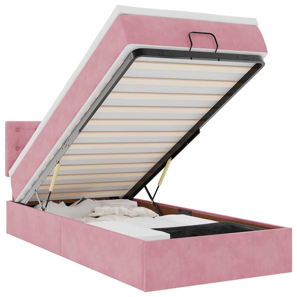 vidaXL Estrutura de Cama Otomana com Colchão 80x200 cm Veludo Rosa - 2441655624