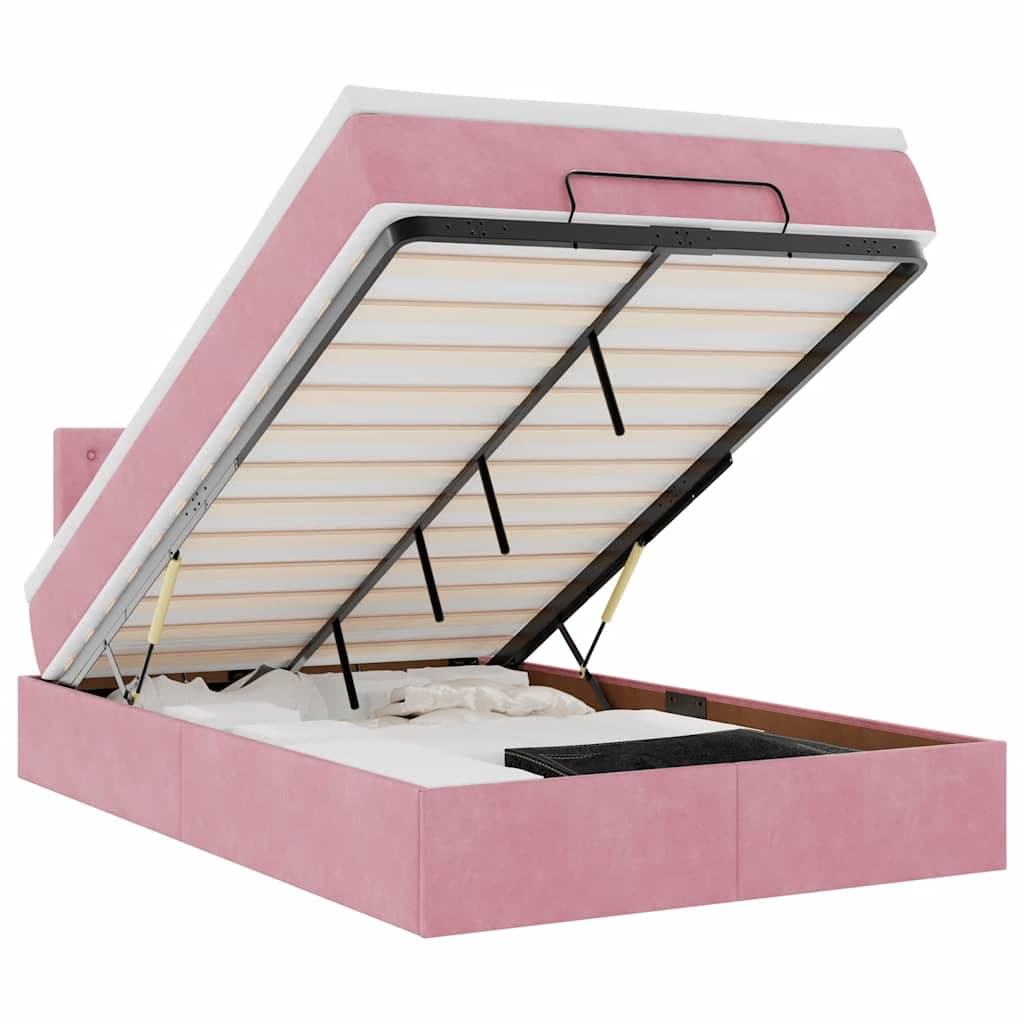 vidaXL Estrutura de Cama Otomana com Colchão 120x200 cm Veludo Rosa - 1099457590