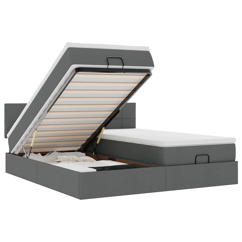 vidaXL Estrutura de Cama Otomana com Colchões Tecido Cinzento Escuro - 4267105960