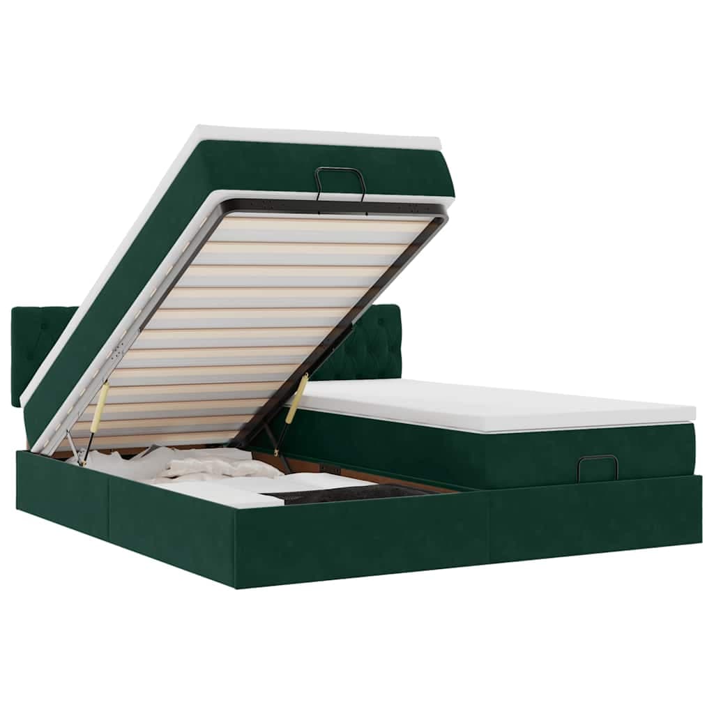 vidaXL Estrutura de Cama Otomana com Colchão Verde Escuro Veludo - 4087297955