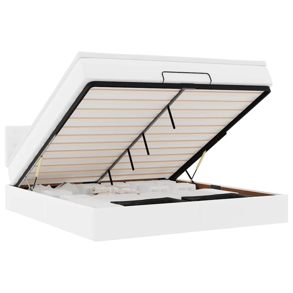 vidaXL Cama otomana com colchões & LEDs 160x200 cm couro artificial