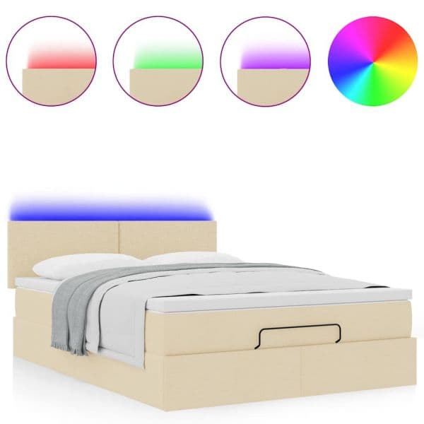 vidaXL Cama Otomana com Colchão 140x200 cm Tecido Creme - 1834895035