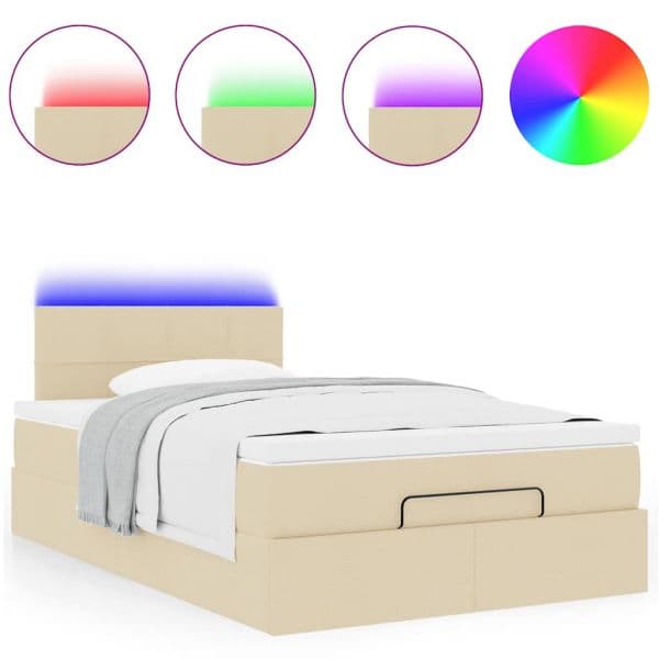 vidaXL Estrutura de Cama Otomana com Colchão Tecido Creme 120x200cm - 3654675180
