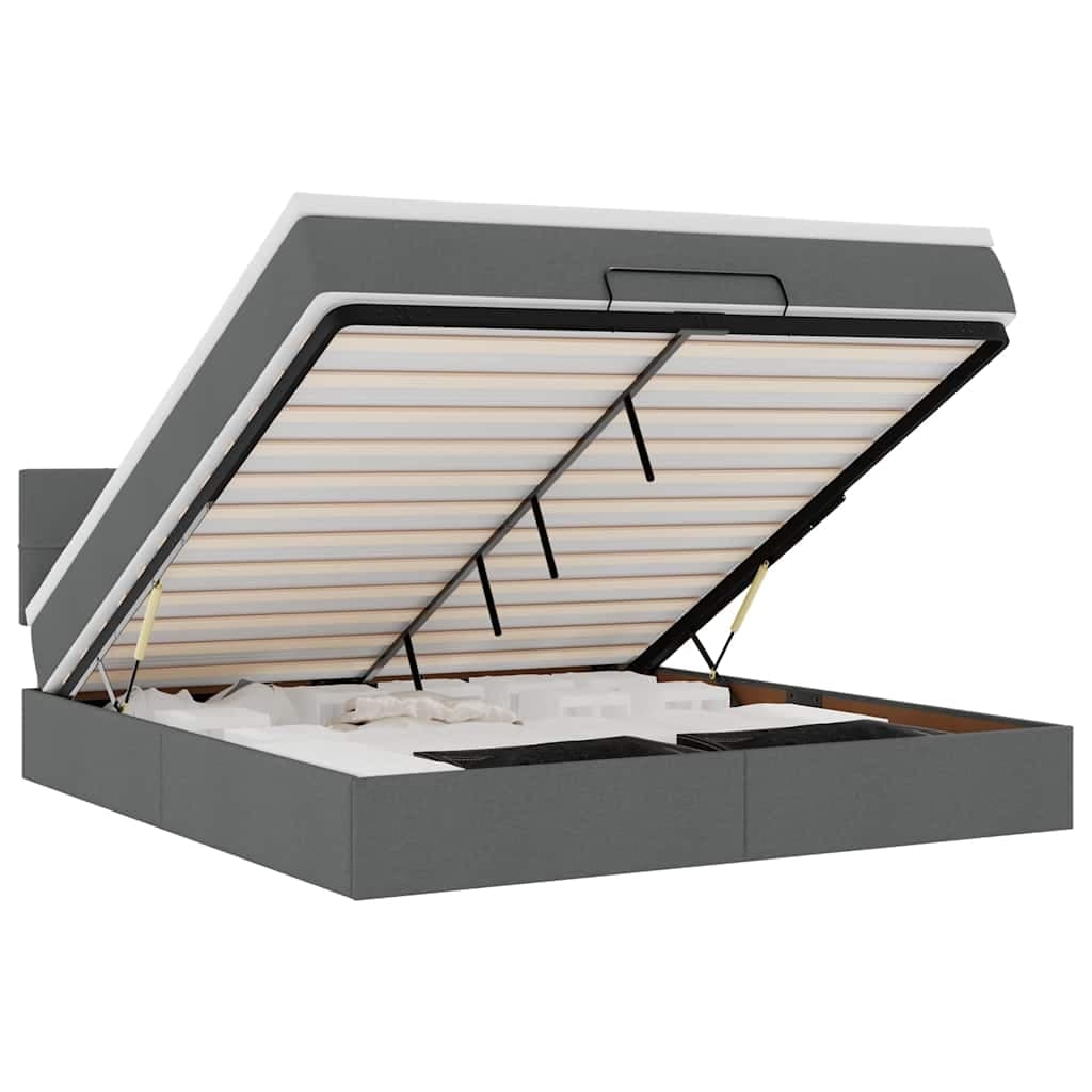vidaXL Estrutura de Cama Otomana com Colchão Tecido Cinzento Escuro - 1927993812