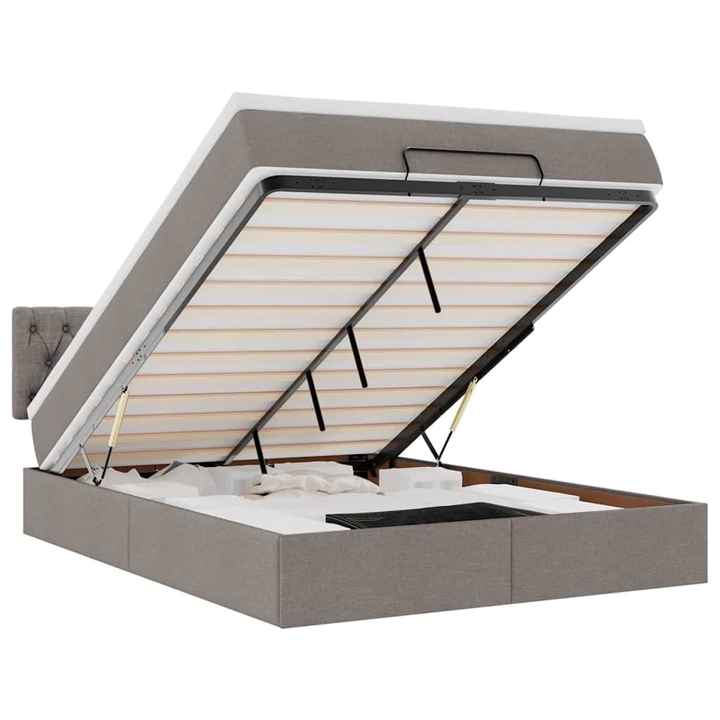 vidaXL Cama Otomana com Colchão & Leds 140x200 cm Tecido Cinza - 2131779891